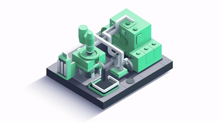 Isometric Green Manufacturing factory production plant icon - generative AI