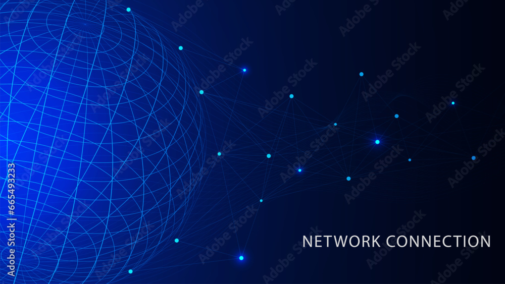 Poster global network connection with world and connecting dots and lines. global business, social networki