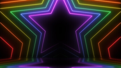 3d render, Abstract colorful stars neon background with glowing lines