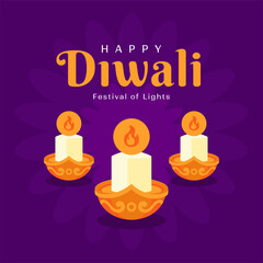 purple vector flat illustration for diwali festival celebration