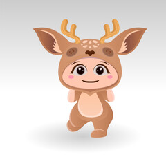 Cute Deer With Cartoon Icon Vector Illustration. Cute bear mascot costume concept Isolated Premium Vector. Flat Cartoon Style