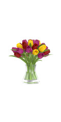 vase of pink and yellow tulips for interior design 3D render for interior decoration. Vaso di tulipani rosa e gialli per interior design render 3D per decorazione di interni 