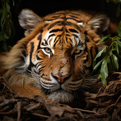 Fototapeta premium when tigers sleep, they sometimes curl up