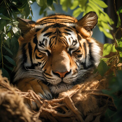 Fototapeta premium when tigers sleep, they sometimes curl up