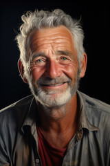 light and shadow play of a handsome 70 year old man