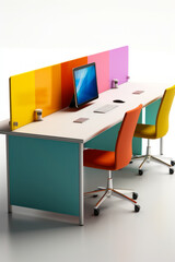 Naklejka premium Desk with computer monitor and laptop on it.