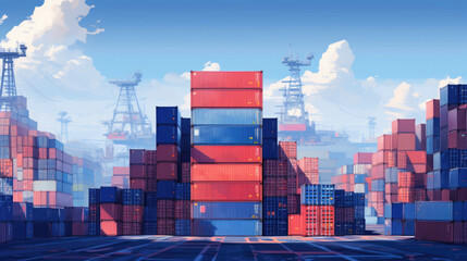 Freight shipping containers at the docks background.
