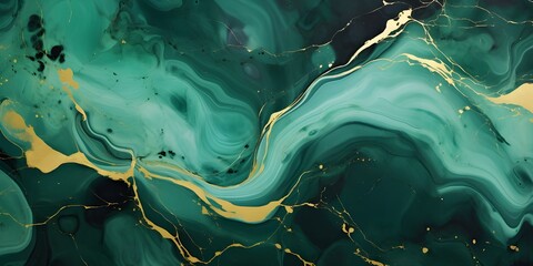 Green marble with gold veins. Natural pattern. Abstract 3D illustration of marble surface for backgrounds, wallpapers, photo wallpapers, murals, posters - obrazy, fototapety, plakaty