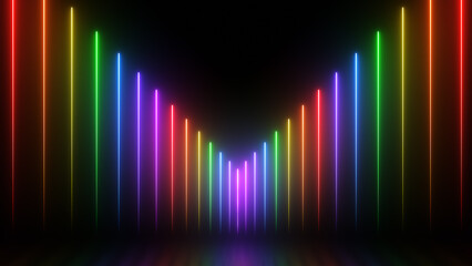 3d render, Abstract colorful neon background with glowing lines