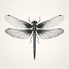 illustration of a  dragonfly  in black and white  - obrazy, fototapety, plakaty
