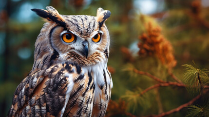 Fototapeta premium An adult great horned owl, bubo virginianus, sitting on the nest in madera canyon, southern arizona.