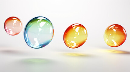 A lot of soap colorful bubbles on white background