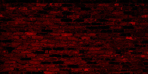 Abstract old dark red brick wall textured background. Background of old vintage dirty brick wall with peeling plaster, texture