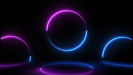 Abstract neon background with glowing blue and purple laser beams. Futuristic technology concept.