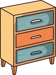 A minimalist, flat-color vector illustration of a dresser in a comic-style, offering a simple yet charming touch to your decor.