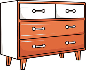 Minimalistic vector image of a simple, flat-colored comic-style dresser with clean lines and a visually engaging design.