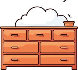 Minimalistic vector illustration of a simple comic-style dresser, showcasing flat colors and clean lines.