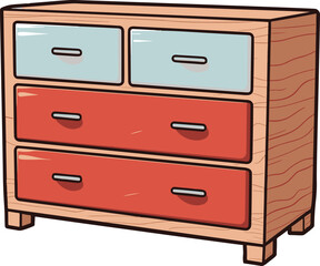 Minimalistic vector image of a dresser in comic style, featuring simple flat colors and a streamlined design.