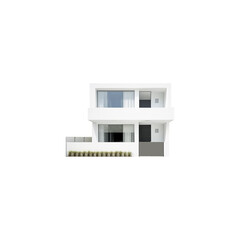 A modern street-facing house seamlessly integrates natural elements into its design isolated on white, png transparent background