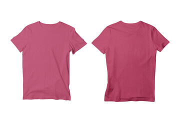 Blank Cardinal Isolated Unisex Crew Neck Short Sleeve T-Shirt Front and Back View Mockup Template