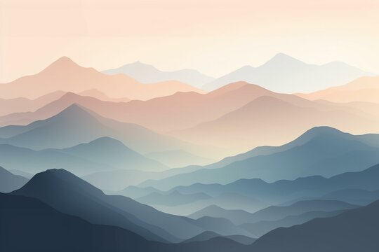 Minimalistic mountains in serene pastel hues. Generative AI