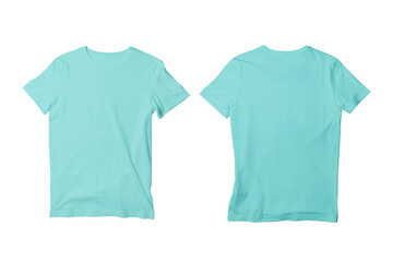 Blank Light Aqua Isolated Unisex Crew Neck Short Sleeve T-Shirt Front and Back View Mockup Template