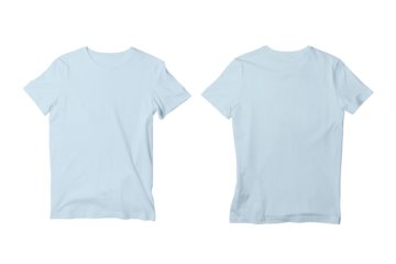 Blank Light Blue Isolated Unisex Crew Neck Short Sleeve T-Shirt Front and Back View Mockup Template