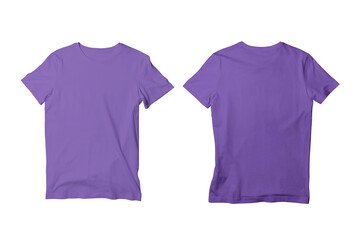 Blank Purple Unisex Crew Neck Short Sleeve T-Shirt Front and Back View Mockup Template