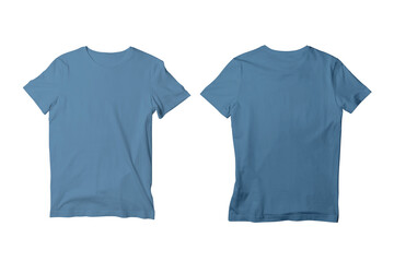 Blank Sea Blue Unisex Crew Neck Short Sleeve T-Shirt Front and Back View Mockup Template