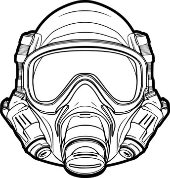 black and white gas mask close-up clip art preview