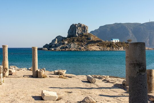 Castro (ruins of ancient castle) on small island in Kampos, Agios Stefanos, Kos, Dodecanese, Greece