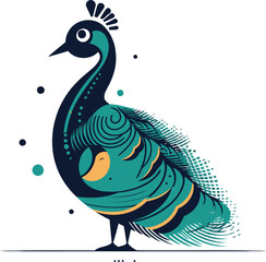 Peacock. Vector illustration. Isolated on white background.