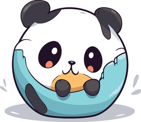 Cute panda bear in blue egg cartoon character vector illustration.