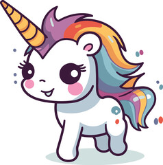 Cute cartoon unicorn. Vector illustration isolated on a white background.