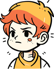 Illustration of a sad boy with red hair. Vector illustration.