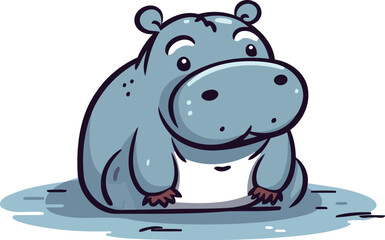 Cute cartoon hippopotamus on white background. Vector illustration.