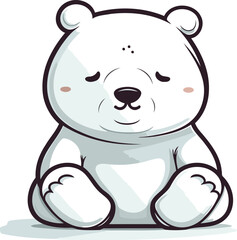 Cute cartoon polar bear sitting on white background. Vector illustration.