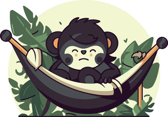 Monkey in a hammock. Vector illustration on white background.
