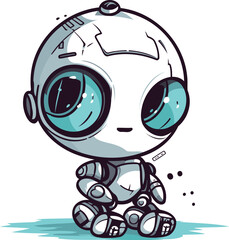 Cute cartoon robot with blue eyes. Vector illustration on white background.