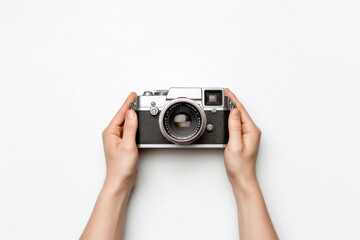 old analog camera on white background