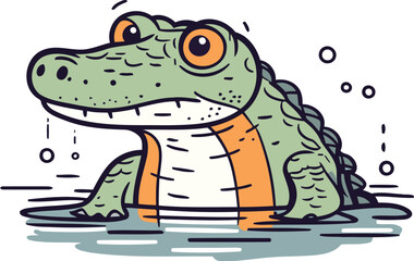 Cute crocodile in water. Vector illustration in cartoon style.