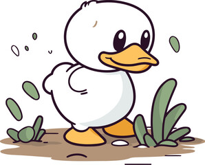 Cute little duckling. Vector illustration. Cute cartoon character.