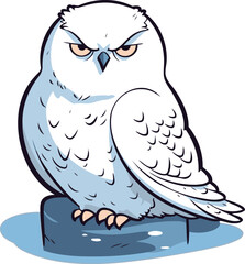 White owl sitting on a rock. Vector illustration of an owl.
