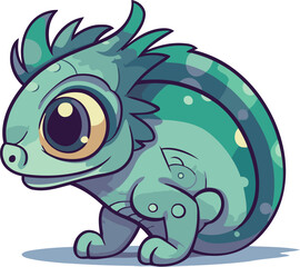 Cute blue lizard isolated on white background. Cartoon vector illustration.