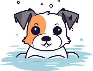 Cute dog in the water. Vector illustration. flat design.