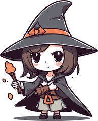 Illustration of a Cute Cartoon Girl Wearing a Witch Costume