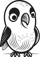 Vector illustration of a cute black and white cartoon owl isolated on white background