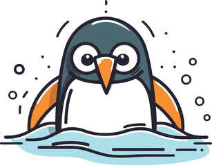 Cute penguin swimming in water. Vector illustration in cartoon style.