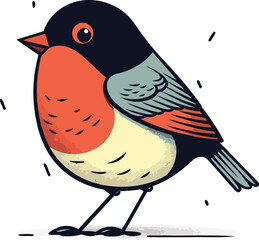 Bullfinch bird. Hand drawn vector illustration on white background.
