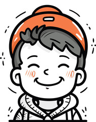 Vector illustration of a happy boy in winter clothes. Cartoon style.
